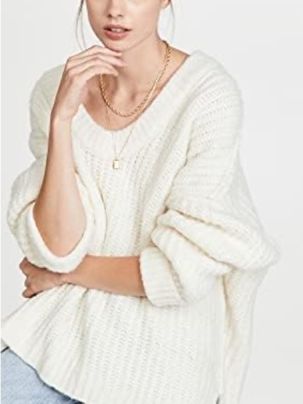 Free People Blue Bell Oversized Off-Shoulder Chunky Knit Sweater - Picture 3 of 9
